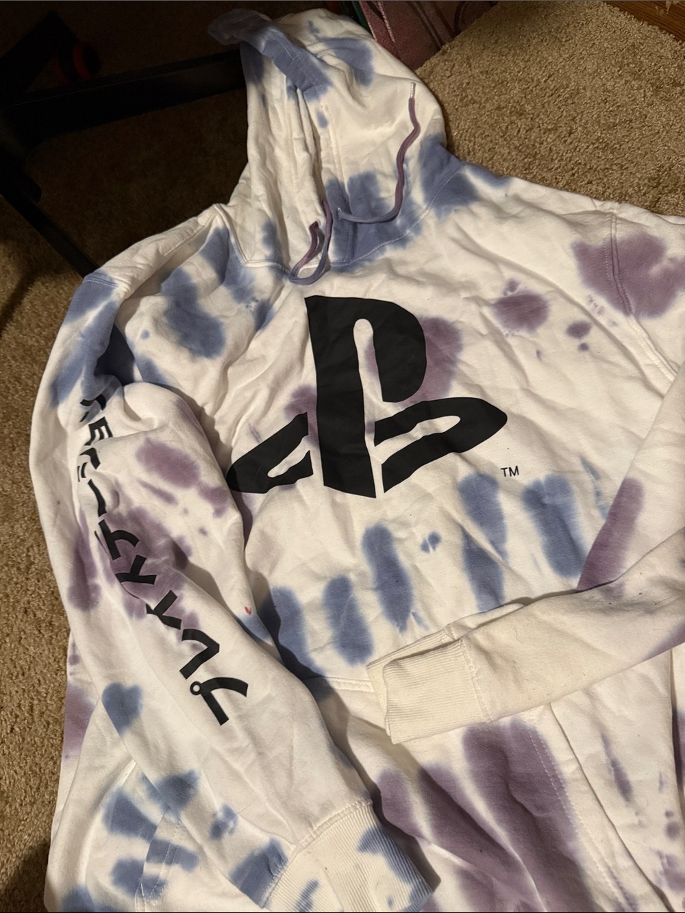 Sony PlayStation Tie-Dye Hoodie in White with Blue & Purple Accents - Picture 2 of 3